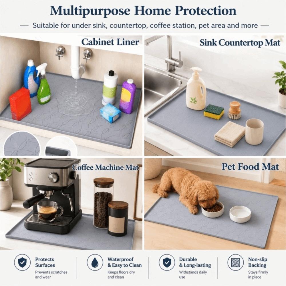 Waterproof Under Sink Mat Silicone Under Sink Liner Practical Floor Protector Mat Pet Bowl Liner