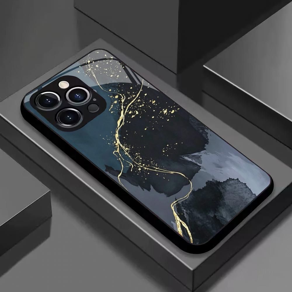 Abstract texture tempered glass phone case suitable for iPhone 17, 16, 15, 14, 13, 12, 11 Pro/Max/Plus shockproof and anti drop