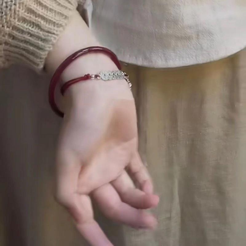 Five Emperors Coin Red String Lucky Bells Adjustable Bracelet - Chinese Style Couple's Birth Year Woven