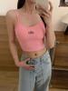 #Verão novo estilo puro desejo estampa de letras regata justa e fina feminina com bojo fixo top