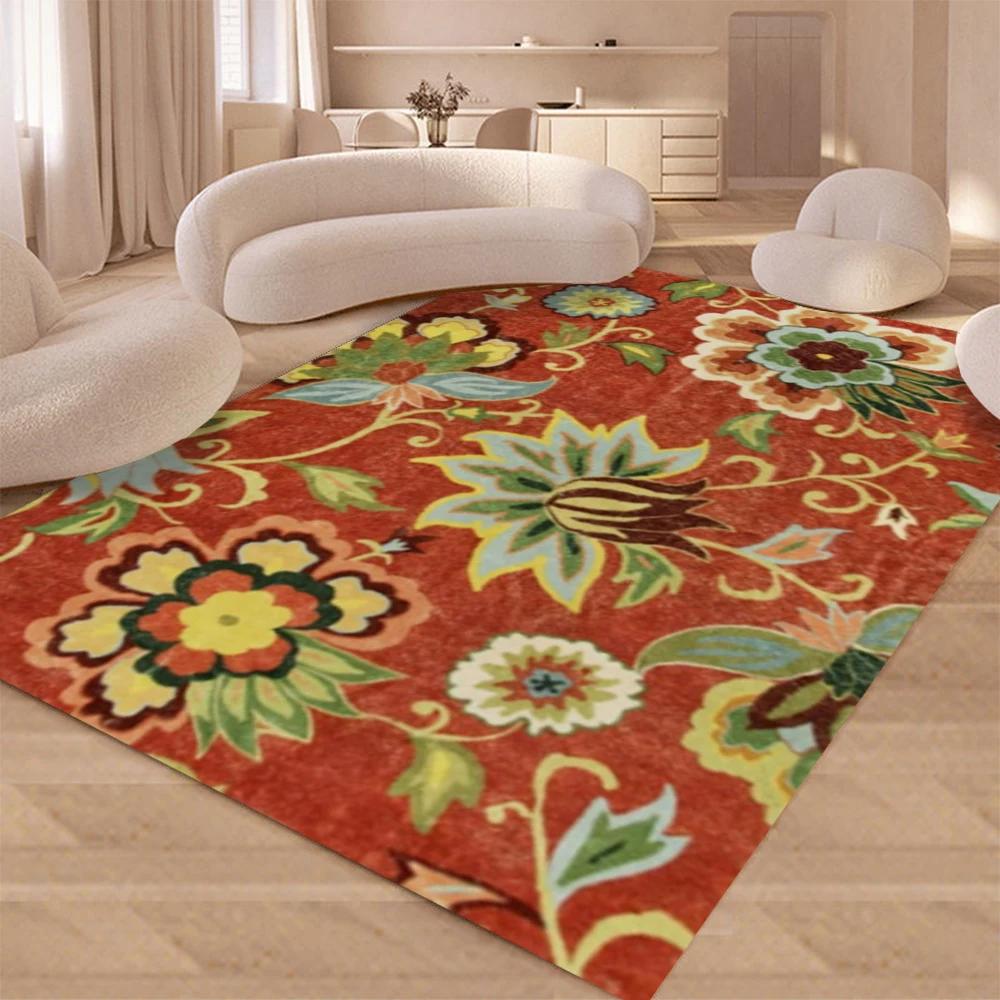 Retro Bloom Design Non-Slip Rug Soft Carpet for Bedroom Living Room Kitchen Coffee Table Floor Mat Indoor Rug Machine Washable
