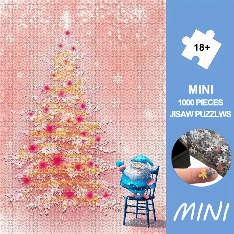 1000pcs Mini Jigsaw Puzzle Suitable for Living Room Display - Portable Christmas & Halloween Themed with Blue Santa & Pink Frosted Tree, Intermediate