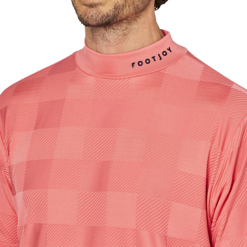 FootJoy Men's Hibiscus Check Jacquard Short Sleeve Mock Neck Golf Shirt, Size XL (FJ-S25-S05, 34683-XL)