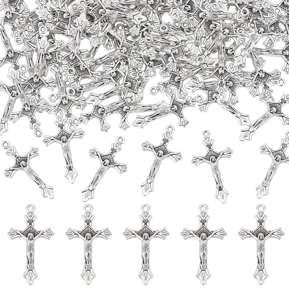 100 Pezzi Ciondoli in Lega Stile Tibetano Crocifisso Croce Charms Senza Cadmio e Senza Piombo Per Pasqua Argento Antico 32x18x2mm Foro: 1,5 millimetri
