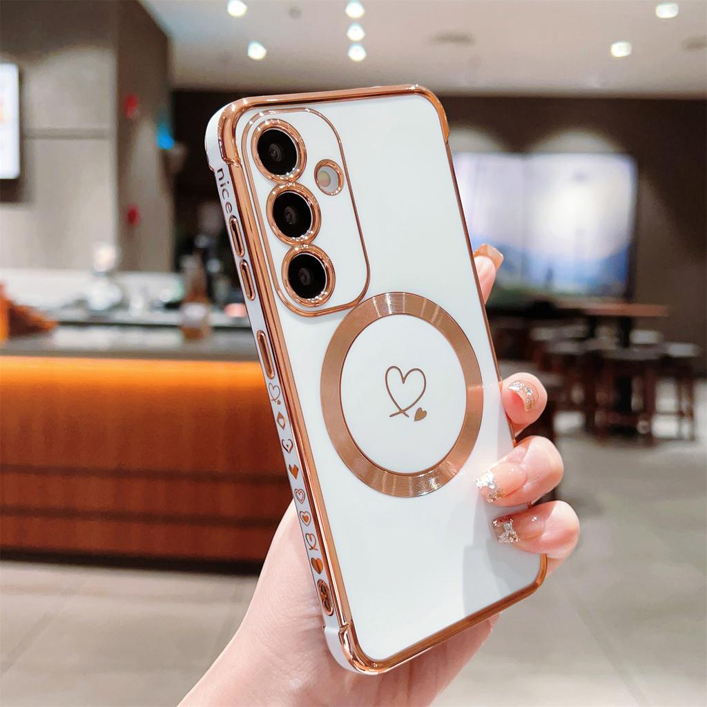 Pro pouzdro Samsung Galaxy S24 FE Kompatibilní s MagSafe Elektroplátovaný TPU kryt na telefon Dutá srdíčka