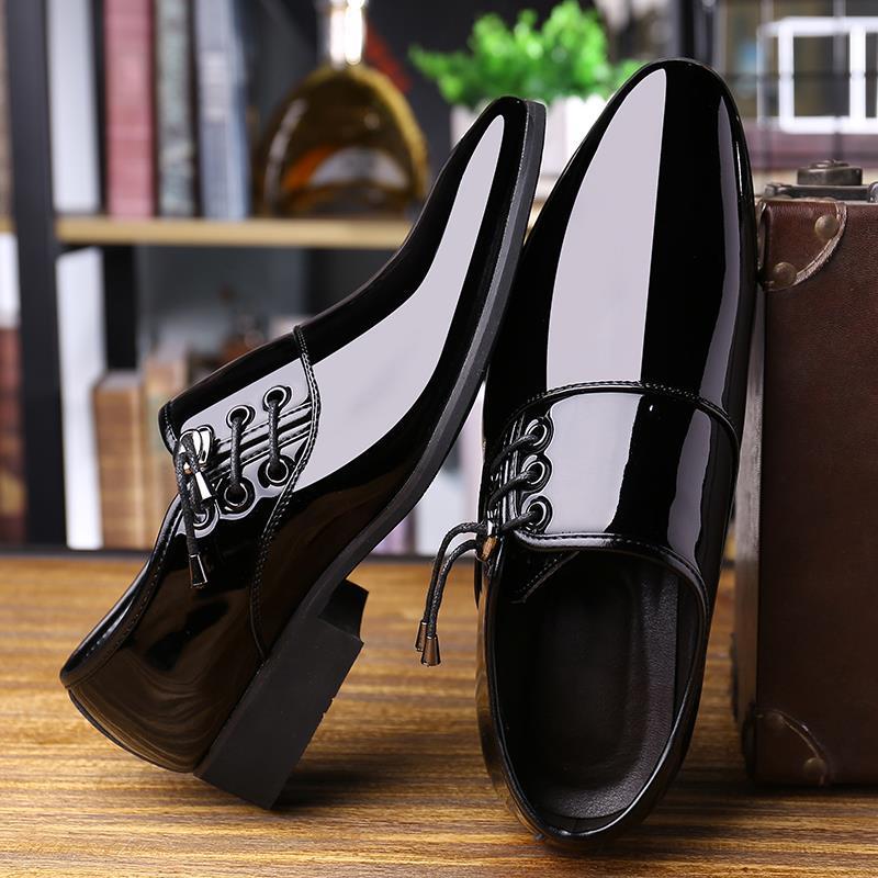 Men's casual leather shoes fashion versatile leather shoes dress business men's shoes pointed bright leather office men's single shoes