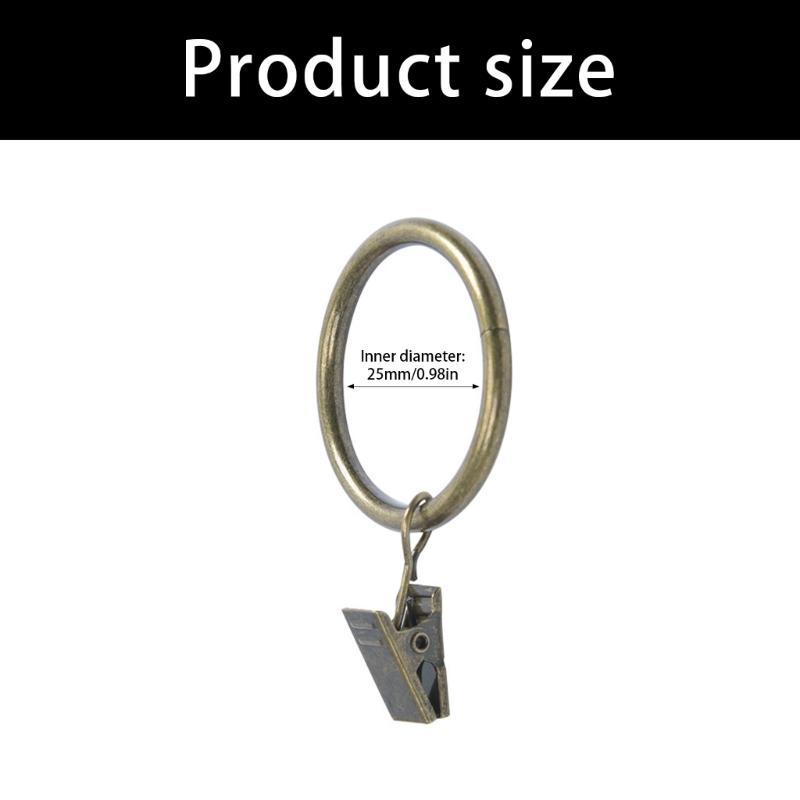 Metal Curtain Rings With Clips 25 Mm Interior Diameter Pack of 10 for Window Drapery Drapes Hanging, Divider Fabric, and Backdrops Display