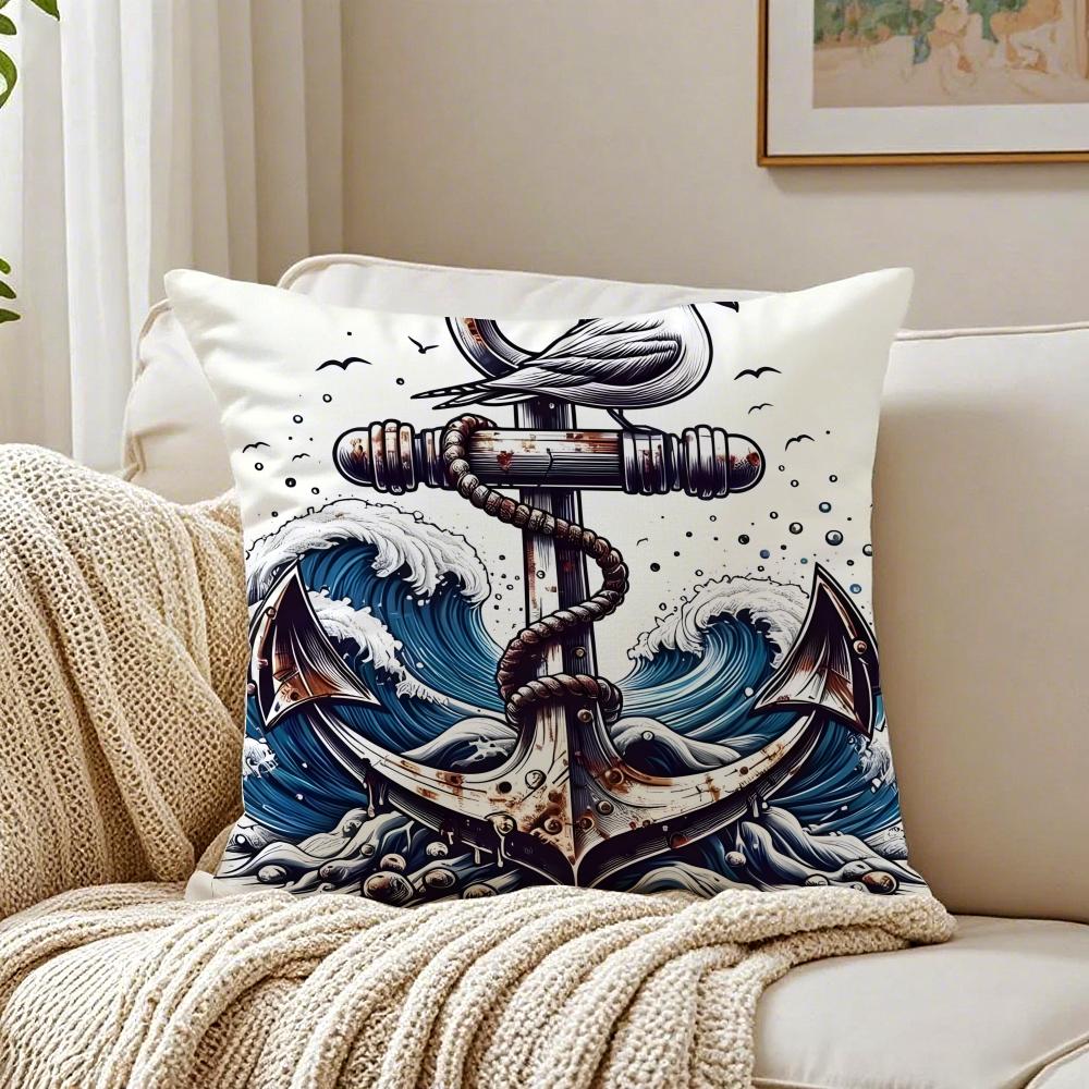 MMarine Theme Rudder Anchor Animals Cushion Cover Linen Pillowcase Soft for Sofa Bed Home Room Decor
