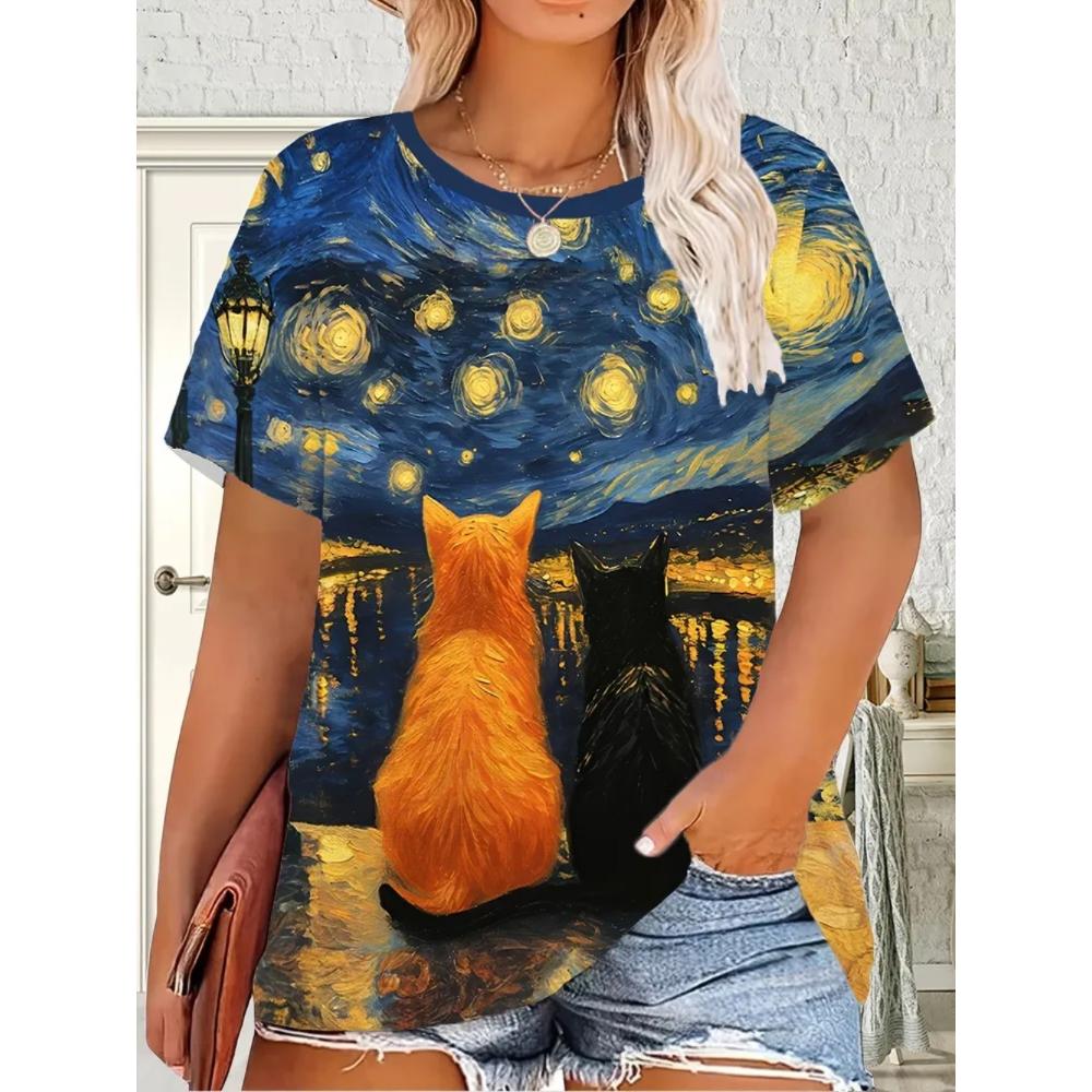Summer Women T-shirt Creative 3D Printed Short Sleeved T-shirt Fashionable Comfortable Soft Breathable Large Loose T-shirt