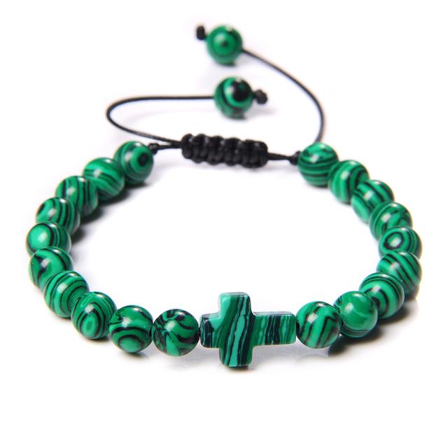 Pulseira trançada de pedra natural, jades verdes, turquesas africanas, contas, pulseiras de corda ajustáveis para homens e mulheres, presente criativo