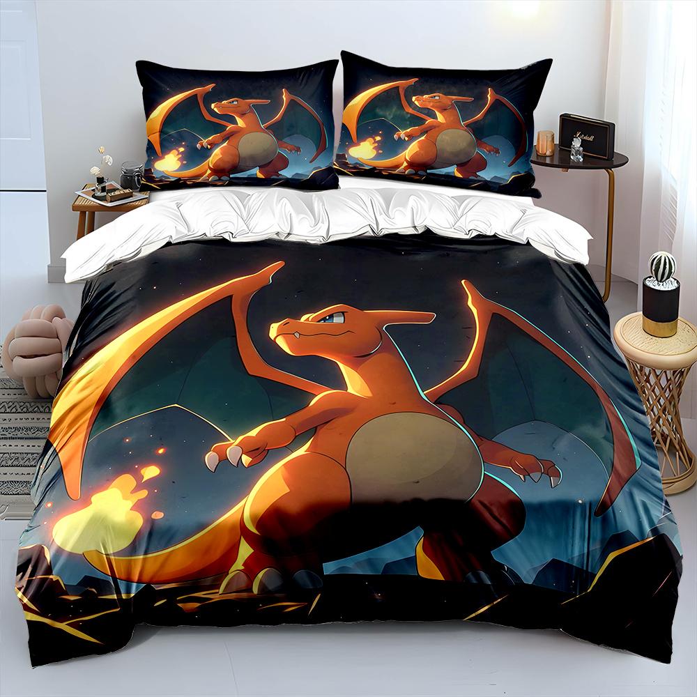 Pokémon Charizard Print Bedding Set Children 3 Pieces King Size Bed Set Pillowcase Adult Child Bed Cover Bedroom for Gifts