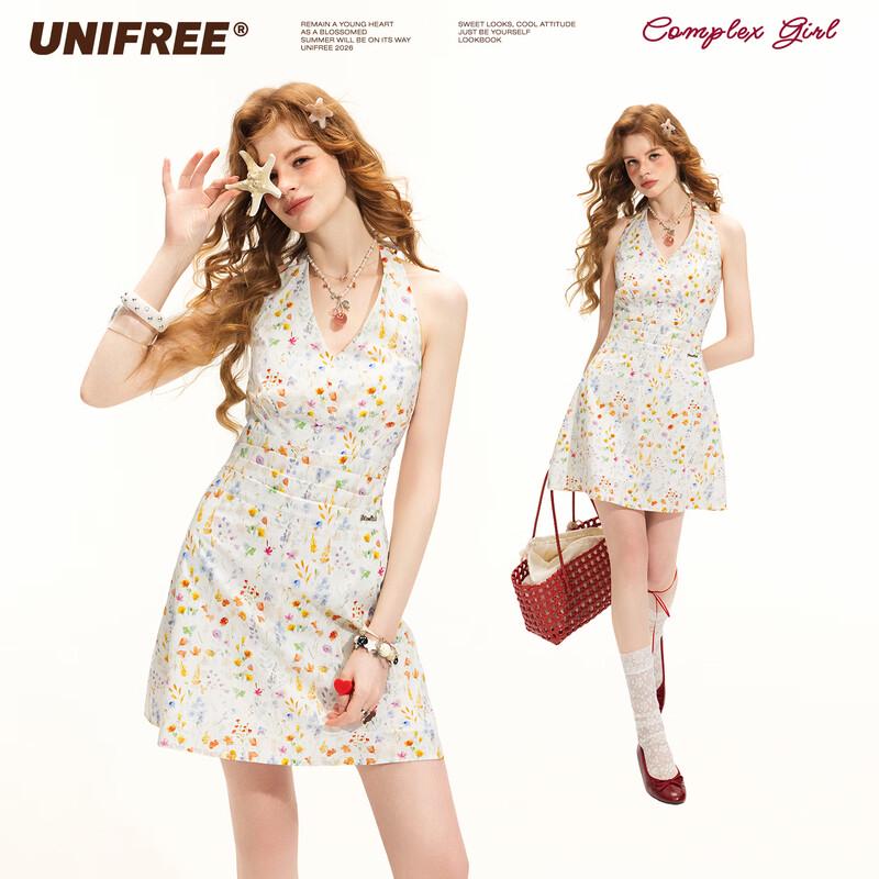 UNIFREE 2026 Summer Floral Print Slim-Fit Dress S