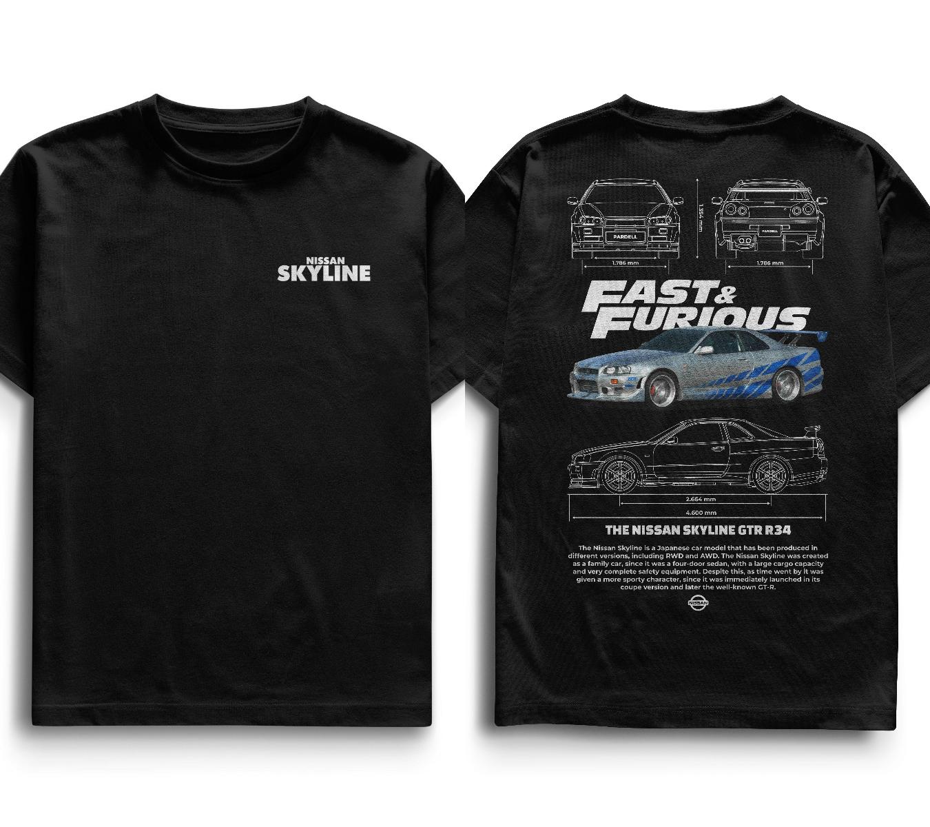 

Футболка с принтом Skyline Fast and Furious Мужская Женская Повседневная Хлопковая Оверсайз Y2k Харадзюку С коротким рукавом Женская Мужская Одежда 4XL
