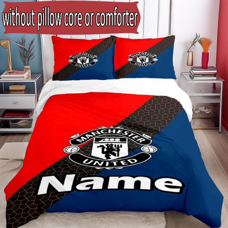 3pcs Duvet Cover Set (1*Duvet Cover + 2*Pillowcase, Without Core), Custom Name Manchester Football F.C Pattern Bedding Set, Home Bedroom Decor Gift