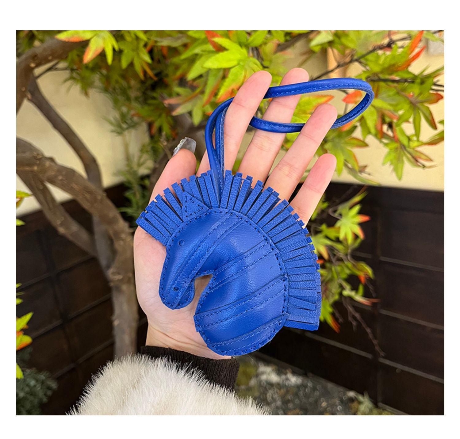 Zebra Kopf Tasche Anhänger, Premium Zebra Anhänger, Lammleder Handgenäht Pony Auto Anhänger, Taschenanhänger königsblau