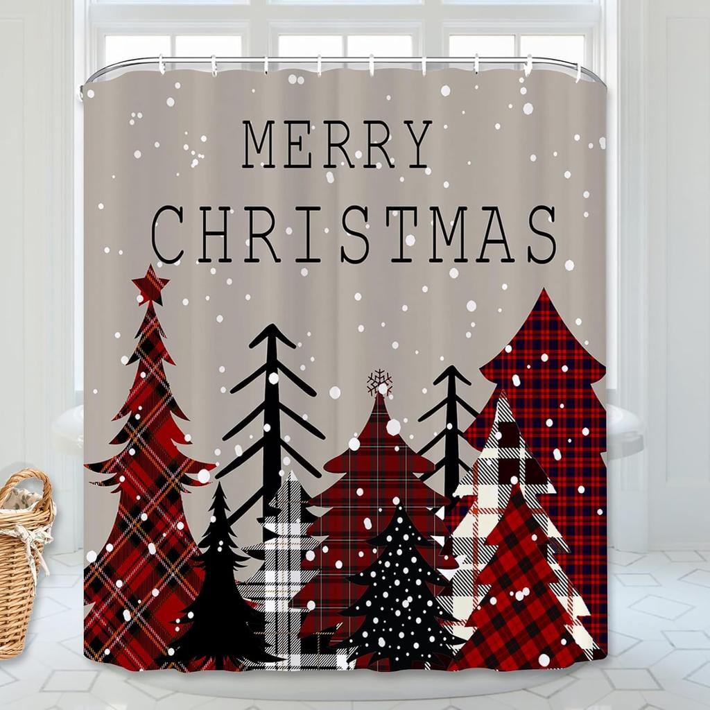 Christmas Shower Curtain Snowflake Bathroom Curtain, Merry Christmas Bathroom Decoration Blue Cartoon Snowman Bathroom Decor