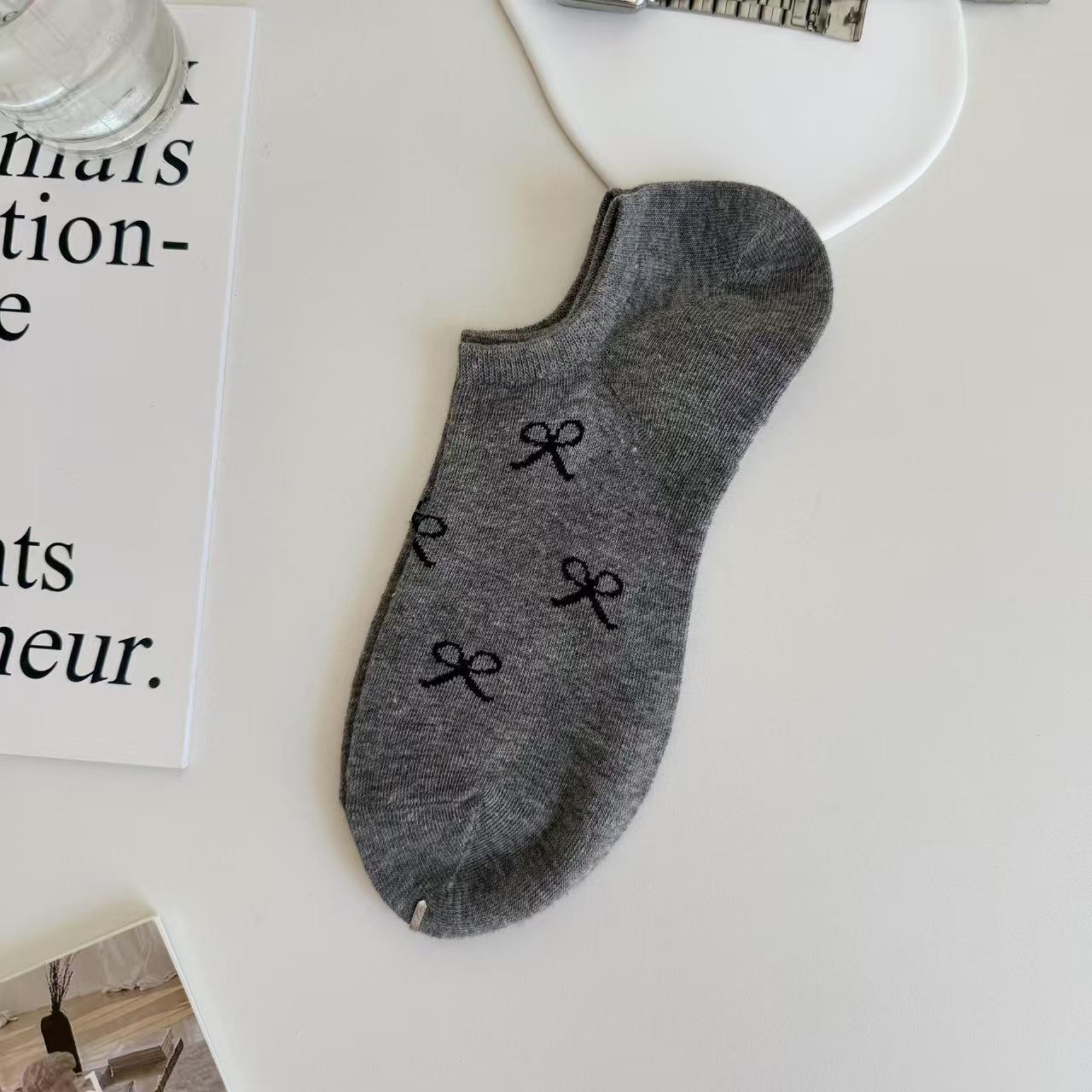 Женские невидимые летние носки с бантом, короткие, повседневные - Удобные One Size серый