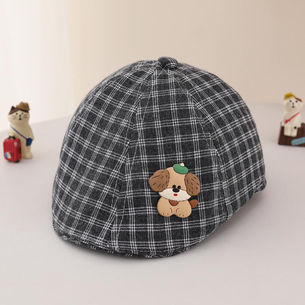 Retro Plaid Baby Beret – Spring/Summer Sun Hat with Embroidered "23" for Infants & Toddlers