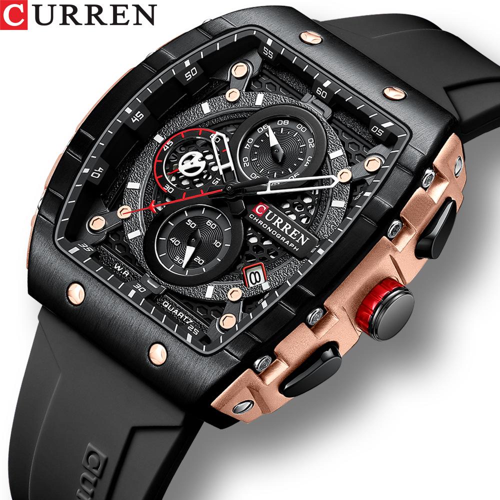 Curren 8442 Men's Quartz Watch, Six-Hand Dial, Rubber Strap, Fashion Sport Design