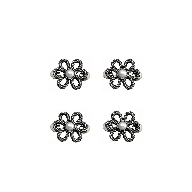 2/4Pcs No‑Sew Flower Pearl Waist Buckle Detachable Pants Waist Reducing Clip Fashion Decor Brooch for Jeans Skirt Shirt Outfit