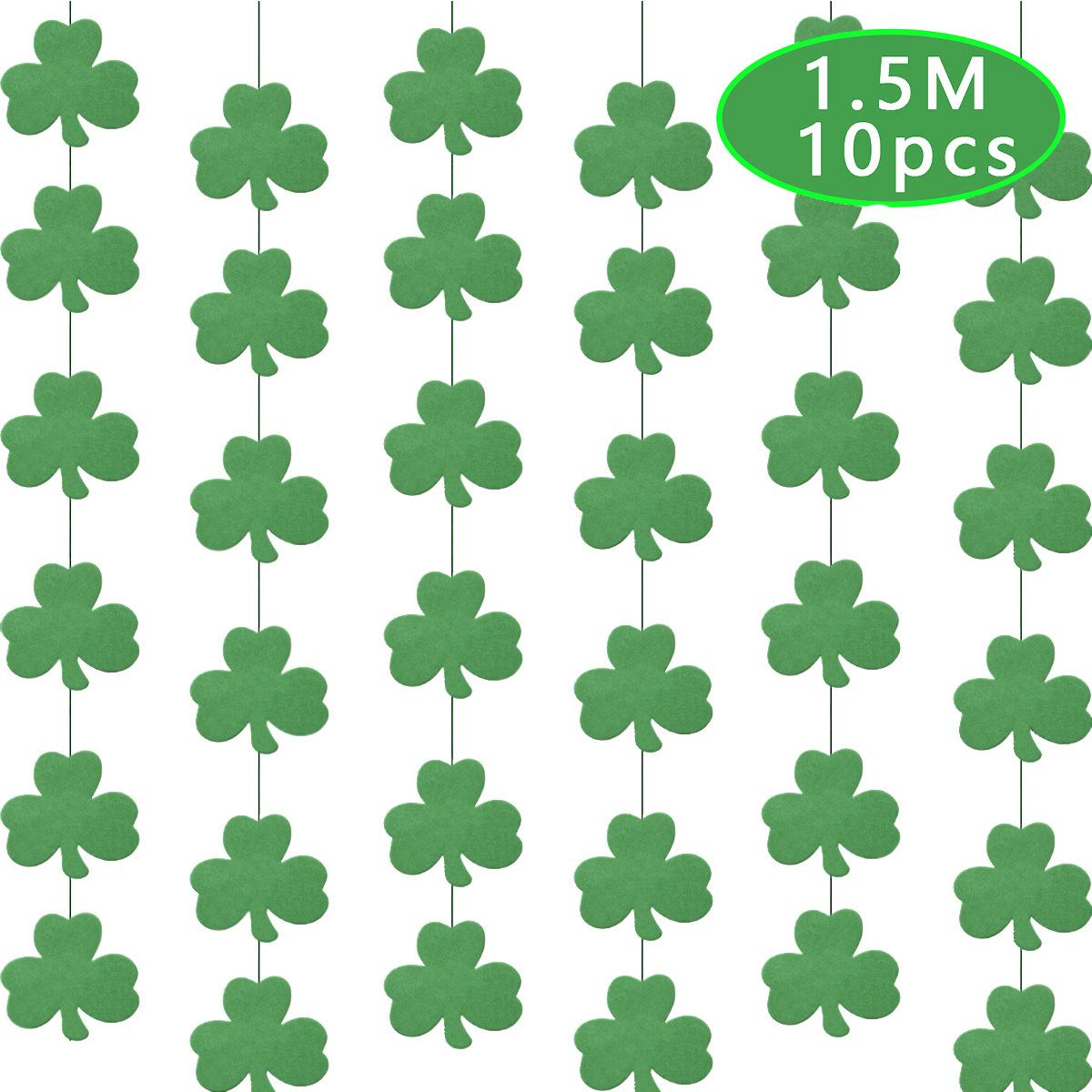 

1.5M10 Pieces Irish Festival Party Decoration Clover Lucky Grass Sewn Latte Flag Banner Customization clover green card latte