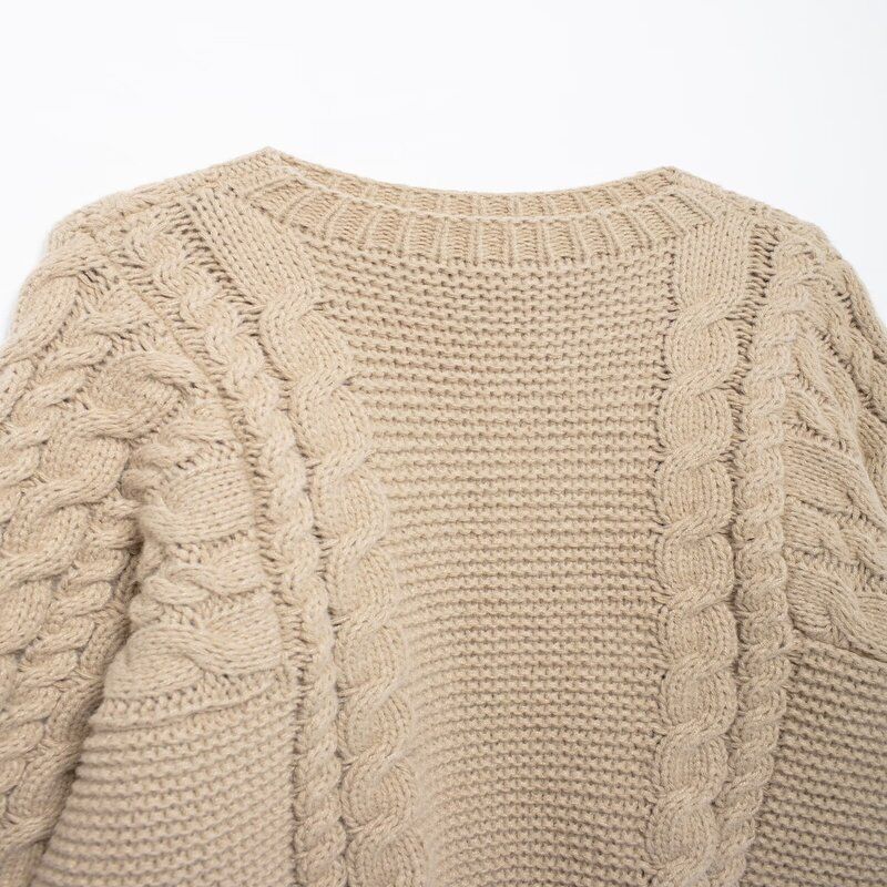 Fashion Wind 2024 New Fall Women's Clothing Stylish Loose All-Matching Slimming Cable-Knit Pullover Large Sleeves Sweater