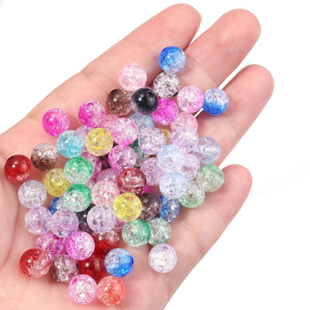 50pcs 8 10mm Acrylic Cracked Crystal Beads Double Color Glass Round Loose Bead For Jewelry Making DIY Bracelet Necklace Earrings