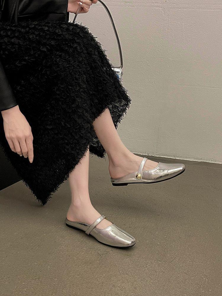 Flat-bottomed Bag Head Half Tray Women's Soft-soled Cool Slippers 2025 Summer French Evening Wind Bag Head Drag Niche Heel-free Single Shoes