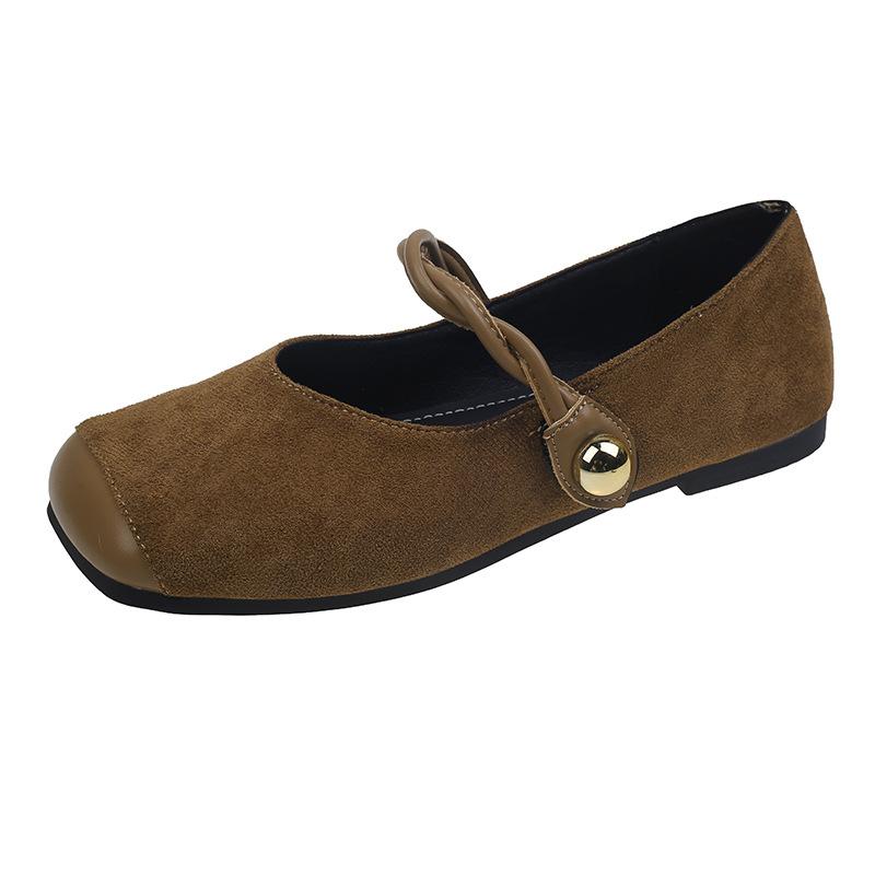 Französische Mary Jane Schuhe weiches Leder Japanischer Retro Wildleder eckige Spitze mit Schleife Einzelne Schuhe große Größe Damenschuhe Retro