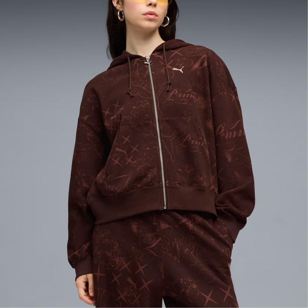 Puma Glam FW25 STREET AOP Fleece Lined Loose Fit Zippers Hooded All Over Print Jacket Women's 637064-13