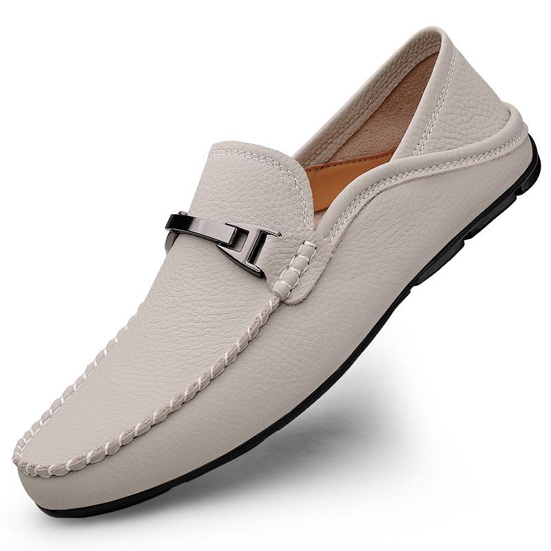 Men s Outdoor Workwear Leather Loafers: Low-Top Slip-On Genuine Leather Driving & Business Casual Shoes 35