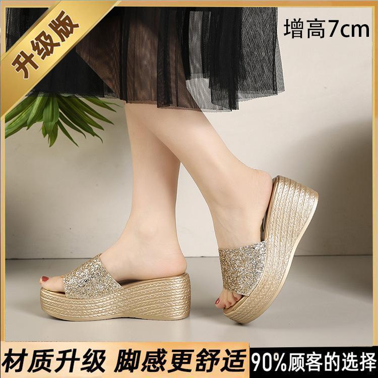New Luxury Women's Slippers Summer Thick soled High Heels Slope Heels Casual Exquisite Sandals Outerwear Play Beach Slippers
