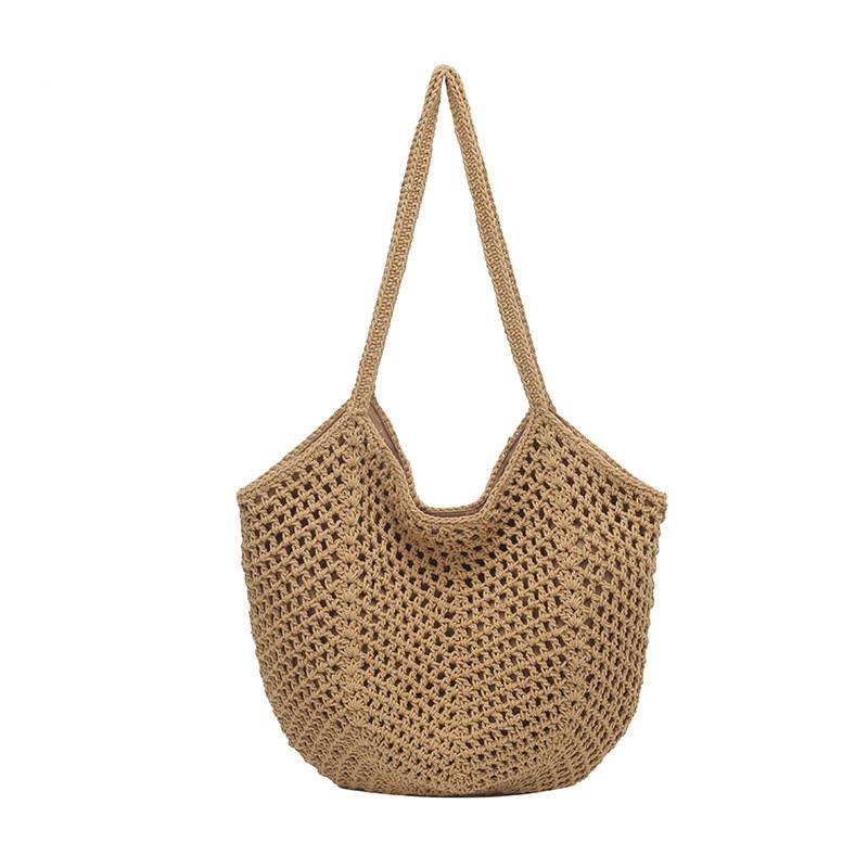Woven Tote Bag With Zipper Closure For Beach And Travel Use