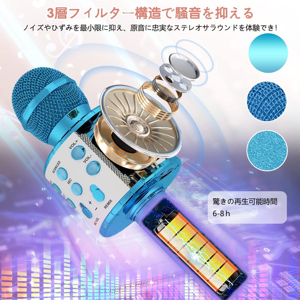 Verkstar Bluetooth Karaoke Microphone Portable Speaker Wireless Microphone with Earphone Jack Blue Compatible with Android iPhone