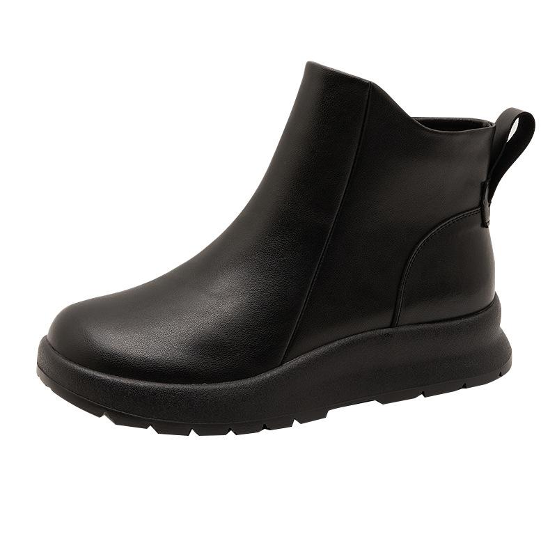 Leather platform Martin boots women's 2025 new autumn and winter retro Chelsea boots black casual short boots