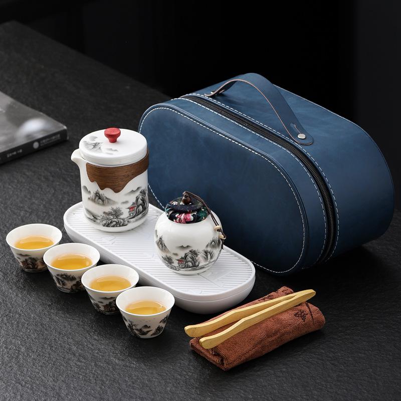Portable travel tea set Kuaike cup Outdoor ceramic Kung Fu tea cup Full set of gift boxes Company business gifts