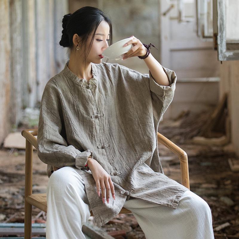 

Весенне-летняя рами кардиган с пуговицами-лягушками в стиле дзен тай-дай - Женский свободный пиджак в стиле тан One Size