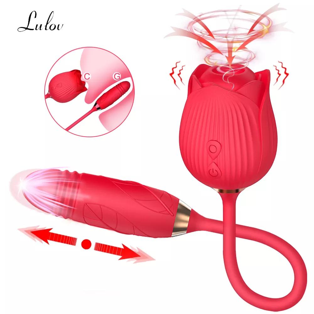 Rose Thrusting Dildo Sací vibrátor Žena klitoris Sucker Stimulátor Vibrační Love Egg Zboží pro dospělé Sexy hračky pro ženy