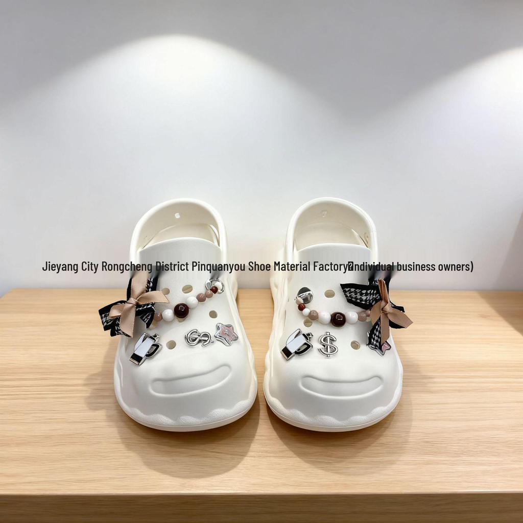 Black Bow Pearl Chain Clog Charm Set - Removable Shoe Buckles & DIY Flower Accessories
