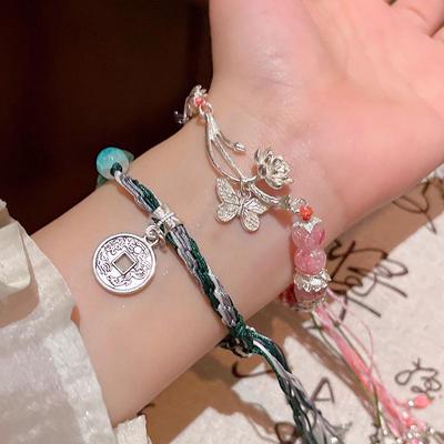 Vintage Chinese Beaded Tasseled Bow Bracelet for Women