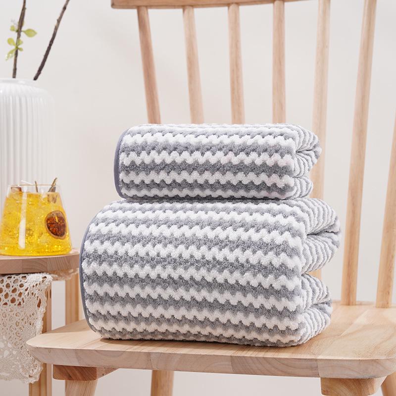 Warp-Knit Striped Coral Fleece Towels: Thick, Absorbent Face & Bath Gift Set