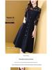 Plus Size Women's Spring/Summer Seven-Sleeve Lapel Shirt Dress - Light Mature Style, Button-Down A-Line with Patchwork Design.
