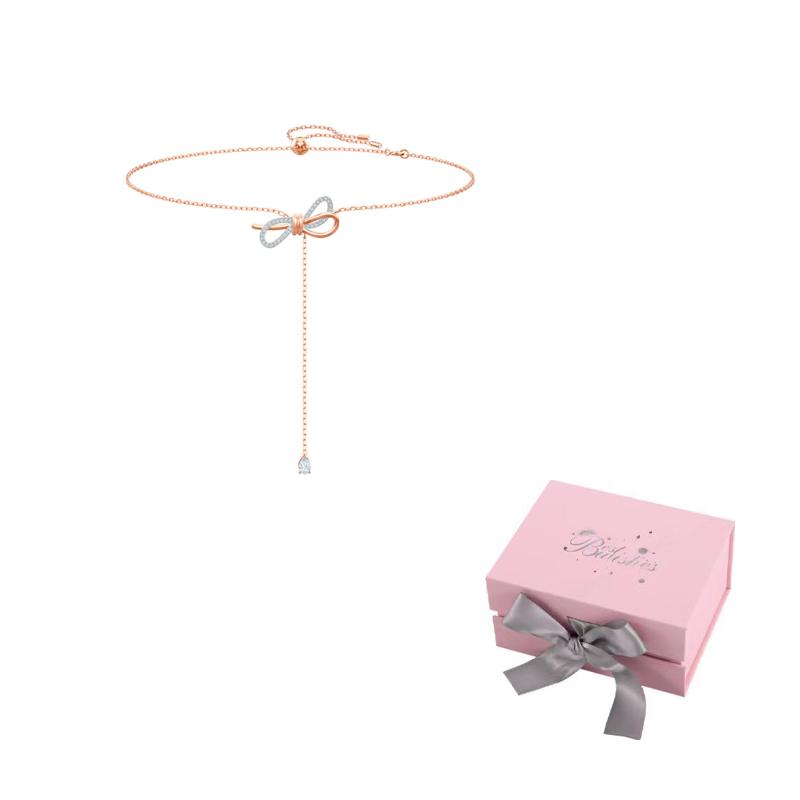 Swarovski Necklaces Womens White F-Pink bow gift box белый