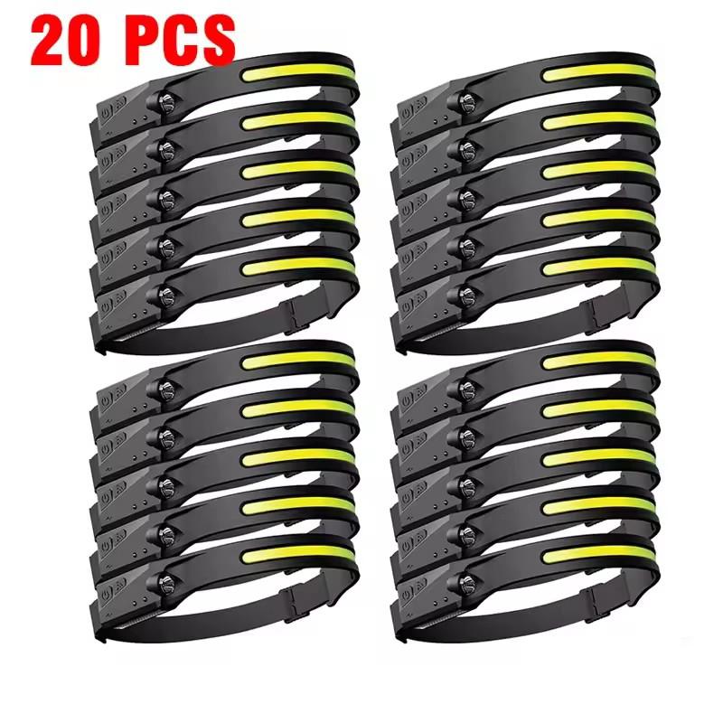 1~20Pack Headlamp USB Rechargeable LED Sensor Flashlight XPE+COB Torch Camping Waterproof Headlight for Fishing Lantern