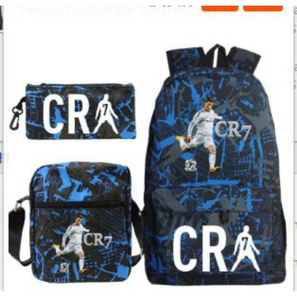 CR7C Luo Backpack Sports Peripheral Printed Backpack Children's Student School Bag Shoulder Bag Pencil Bag Three-piece Set