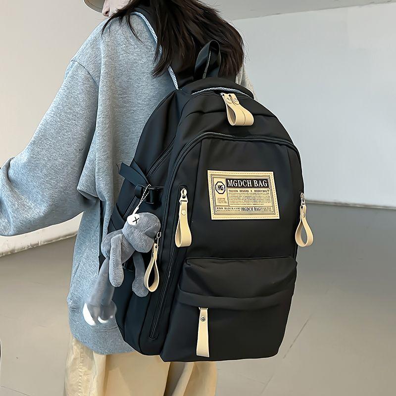 

Schoolbag Female Ins High School Student Junior High School Student Male Black Backpack Large-Capacity Backpack 2024 New Arrival Black (large capacity to send frog pendant)
