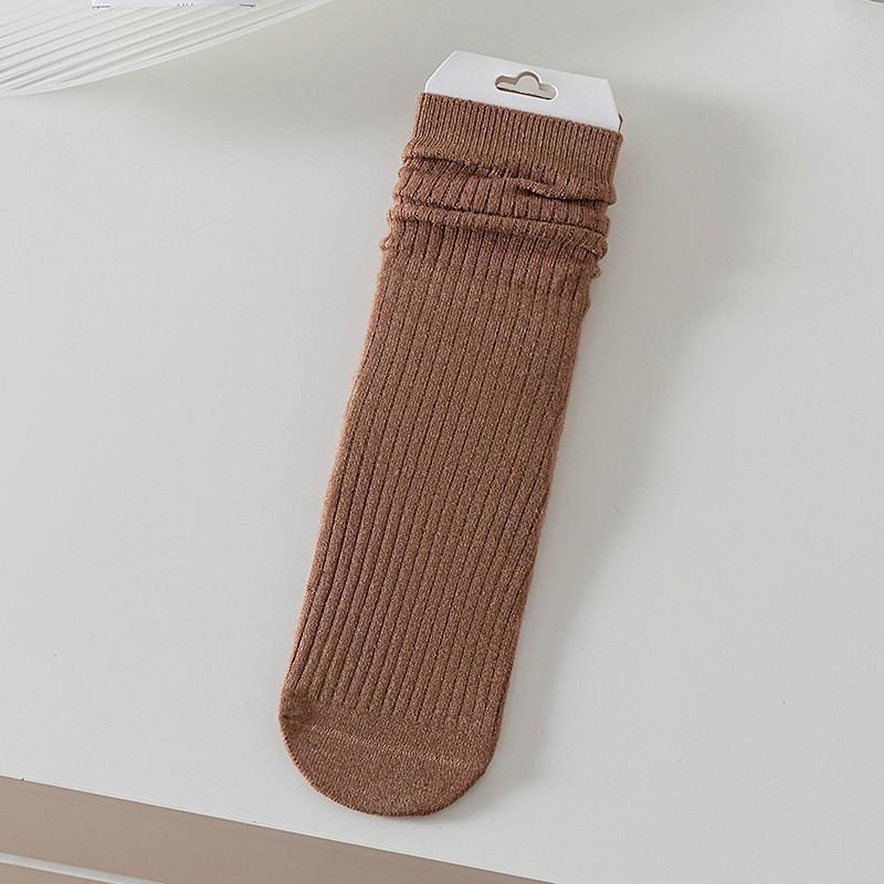Wool Socks Children'S Stacking Socks Season Thickened Warm Solid Color Retro Versatile Sweat-Absorbing Deodorant Medium Tube Socks