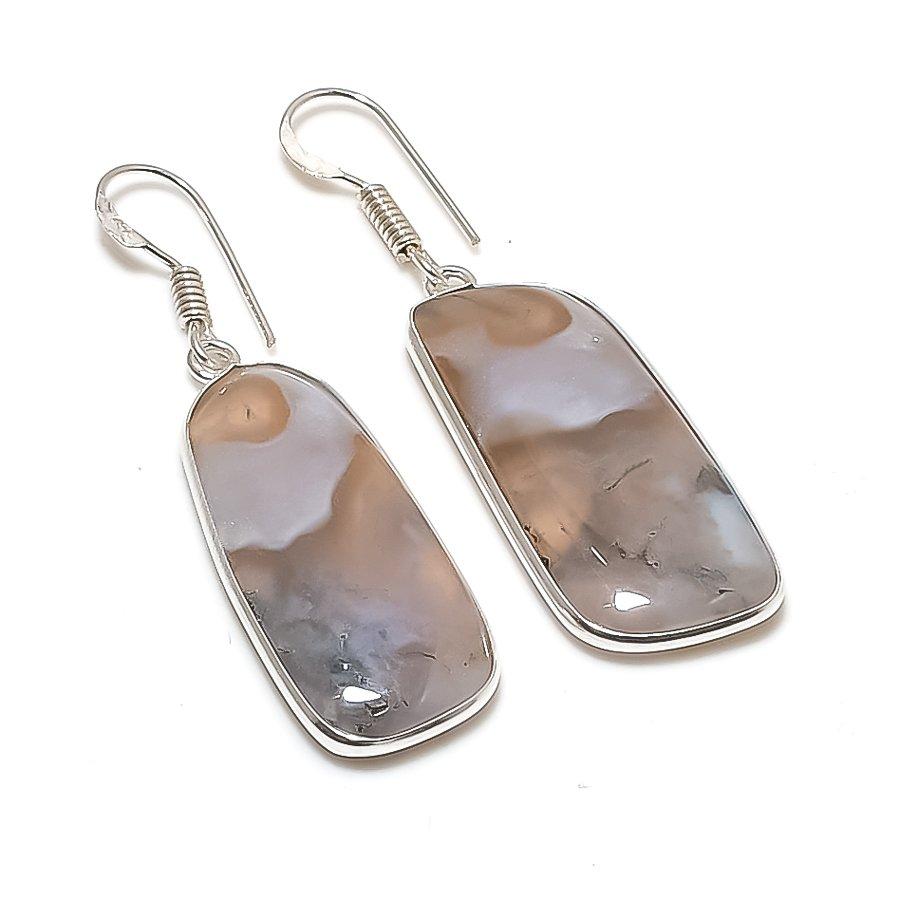 Natural Moss Agate Gemstone 925 Sterling Silver Jewelry Earring 1.97 AE-12354