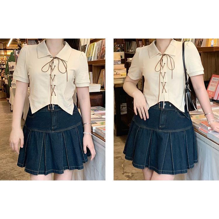 Women's Short Skirt Large Size Denim Half Body Skirt Sexy High Waist Short Skirt Pleated Waist A Word Half Body Skirt