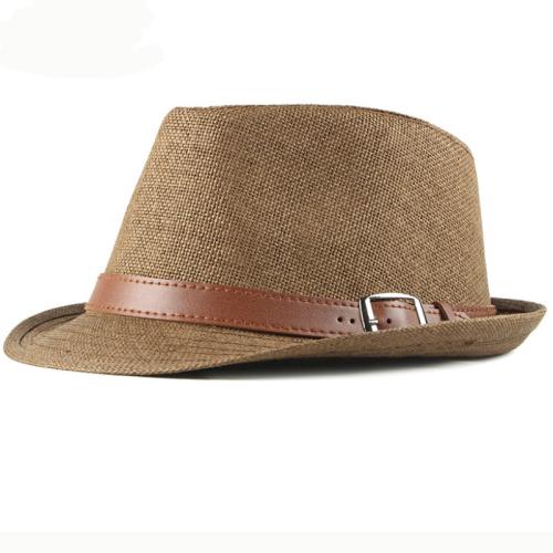 

HT2490 Summer Hats for Men Beach Hat Vintage Short Brim Straw Sun Hats with Belt Korea Style Male Fedoras Panama Hat Summer 56-58cm кавовий